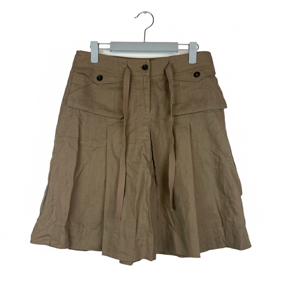 Robin Howe Khaki Linen Pleated A-Line Skirt Size 6